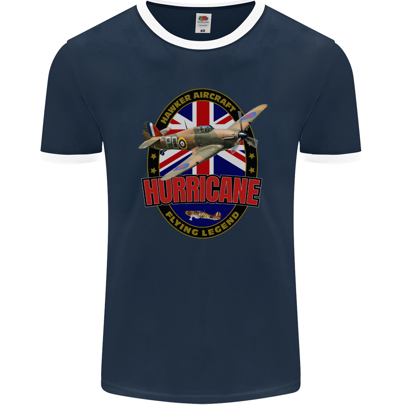 Hawker Hurricane Flying Legend Mens Ringer T-Shirt FotL Navy Blue/White