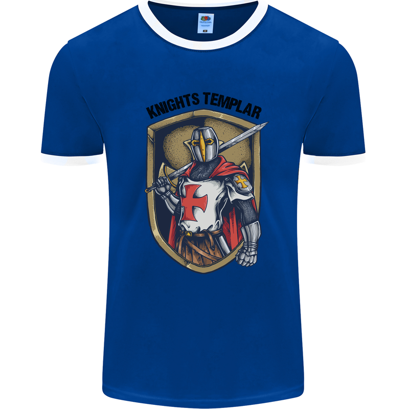 Knights Templar St Georges Day England Mens White Ringer T-Shirt Royal Blue/White