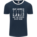 Buy More Guitars Say the Voices Funny Mens Ringer T-Shirt FotL Navy Blue/White