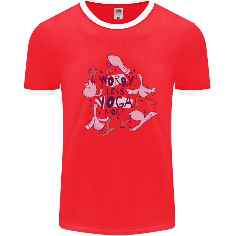 Worry Less Yoga More Mens Ringer T-Shirt Red/White