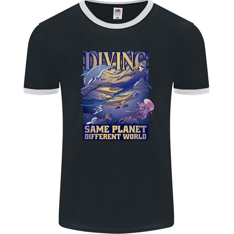 Diver Same Planet Different World Mens Ringer T-Shirt FotL Black/White