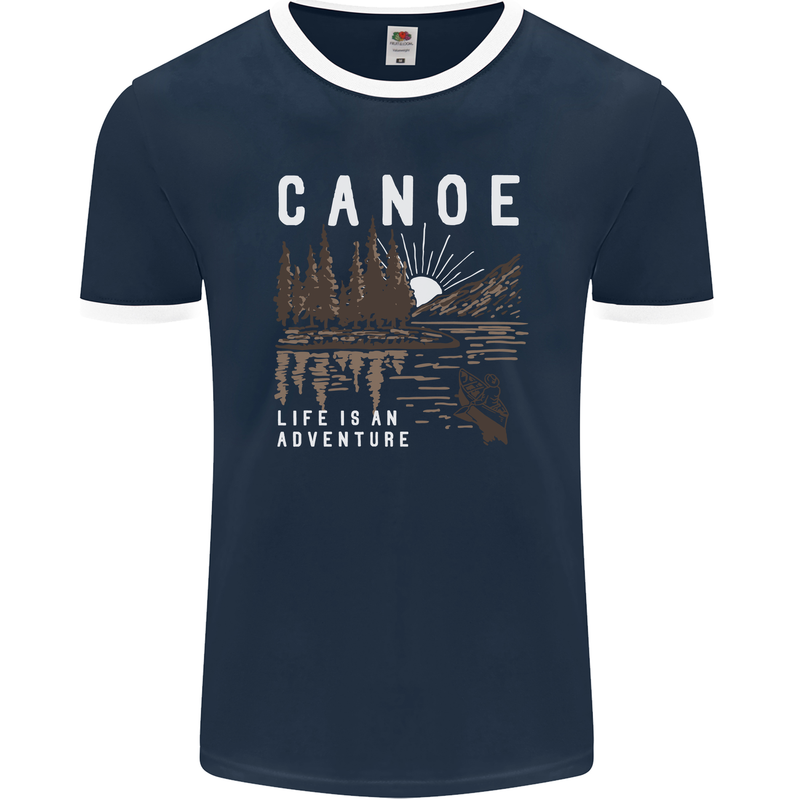 Canoe Adventure Canoeing Kayak Kayaking Mens Ringer T-Shirt FotL Navy Blue/White