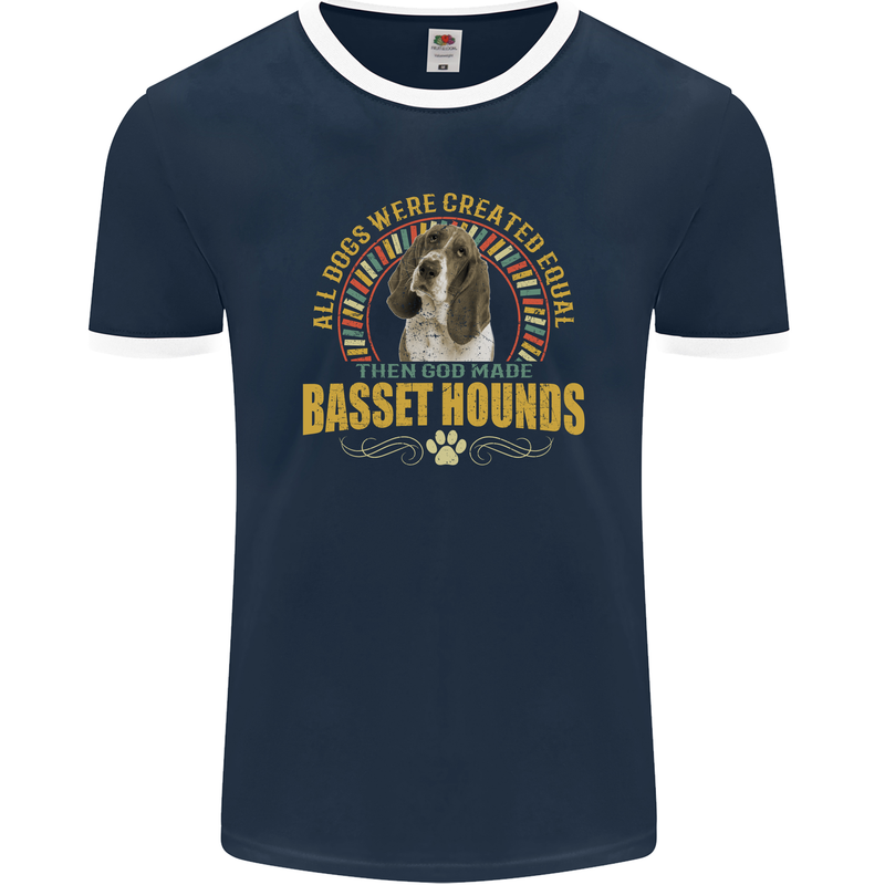 A Basset Hound Dog Mens Ringer T-Shirt FotL Navy Blue/White