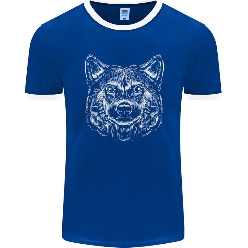 A Shiba Dog Drawing Mens Ringer T-Shirt FotL Royal Blue/White