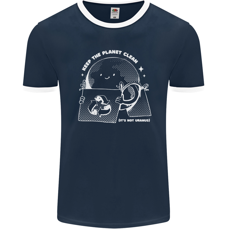 Climate Change Keep the Planet Clean Funny Mens Ringer T-Shirt FotL Navy Blue/White