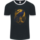 A Raven & Haunted House Moon Halloween Mens Ringer T-Shirt FotL Black/White