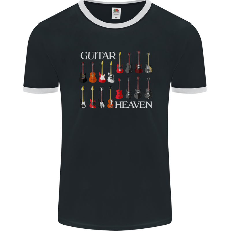 Guitar Heaven Collection Guitarist Acoustic Mens Ringer T-Shirt FotL Black/White
