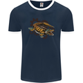 Steampunk Crocodile Alligator Mens Ringer T-Shirt FotL Navy Blue/White