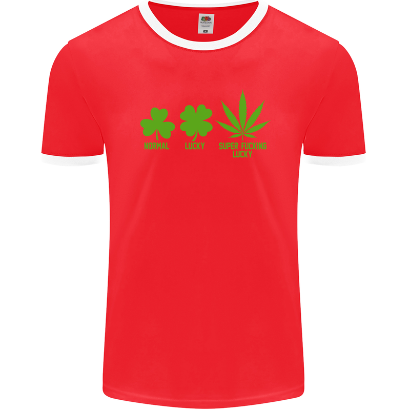 St. Patrick's Day Lucky Weed Drugs Funny Mens Ringer T-Shirt FotL Red/White