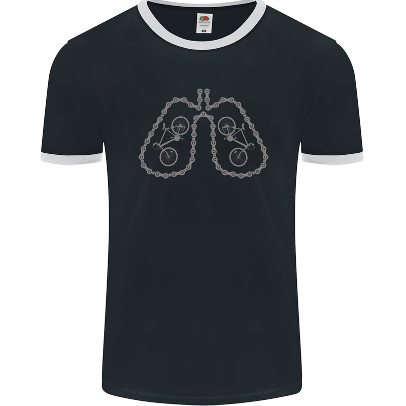 Bicycle Lungs Cyclist Funny Cycling Bike Mens Ringer T-Shirt FotL Black/White