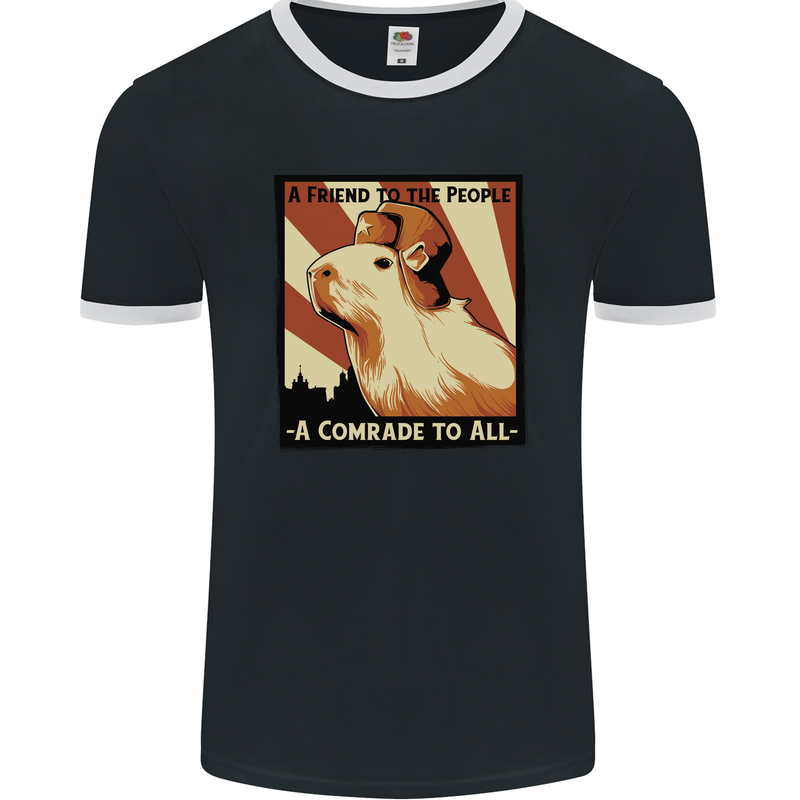 Capybara Comrade Mens Ringer T-Shirt FotL Black/White