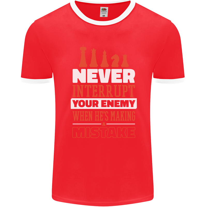 Funny Chess Never Interupt Your Enemy Mens Ringer T-Shirt FotL Red/White