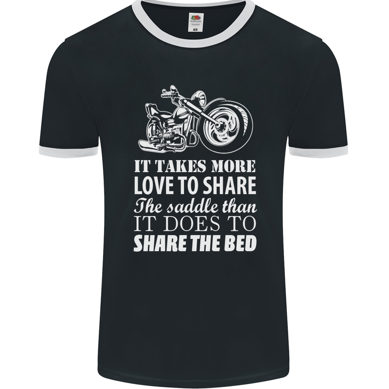 Share the Saddle Motorcycle Motorbike Biker Mens Ringer T-Shirt FotL Black/White