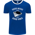 Good Music Vibes DJ Decks Vinyl Turntable Mens Ringer T-Shirt FotL Royal Blue/White