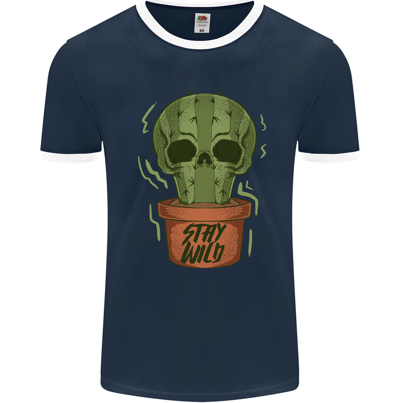 Cactus Skull Gardening Gardener Plants Mens Ringer T-Shirt FotL Navy Blue/White