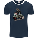 Scooter Skull MOD Moped Motorcycle Biker Mens Ringer T-Shirt FotL Navy Blue/White