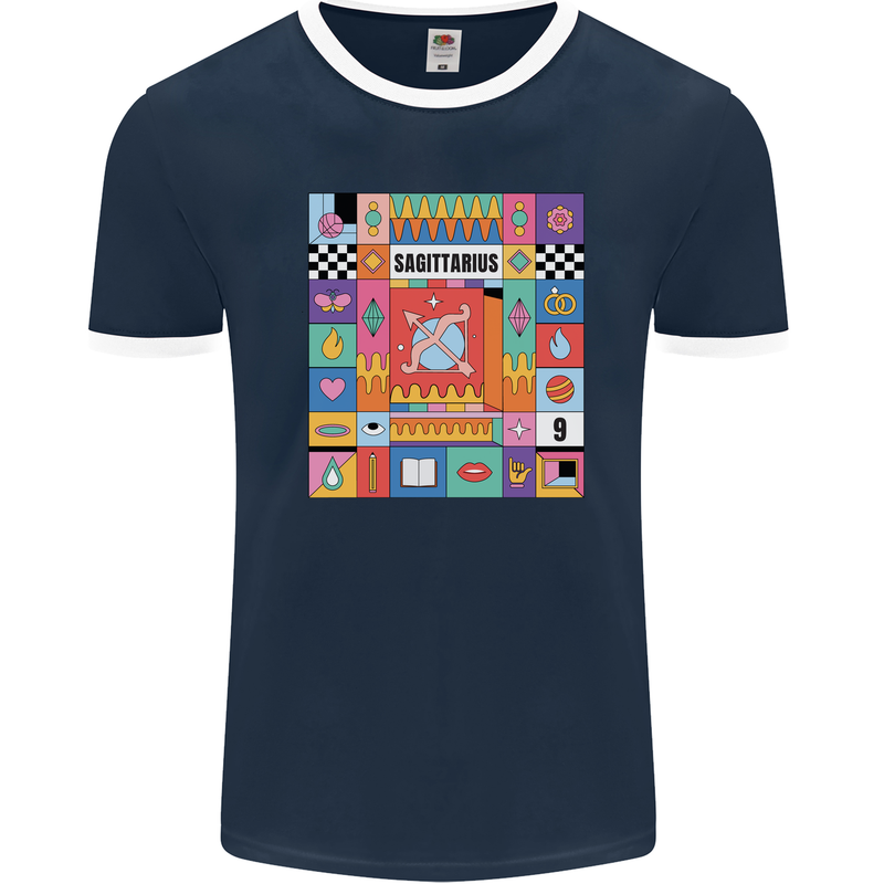 A Vibrant Sagittarius Star Sign Zodiac Mens Ringer T-Shirt FotL Navy Blue/White