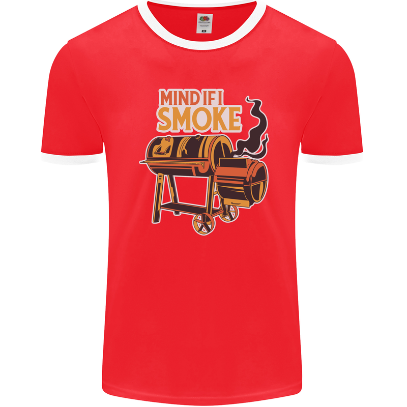 Mind if I Smoke Funny BBQ Grill Mens Ringer T-Shirt FotL Red/White