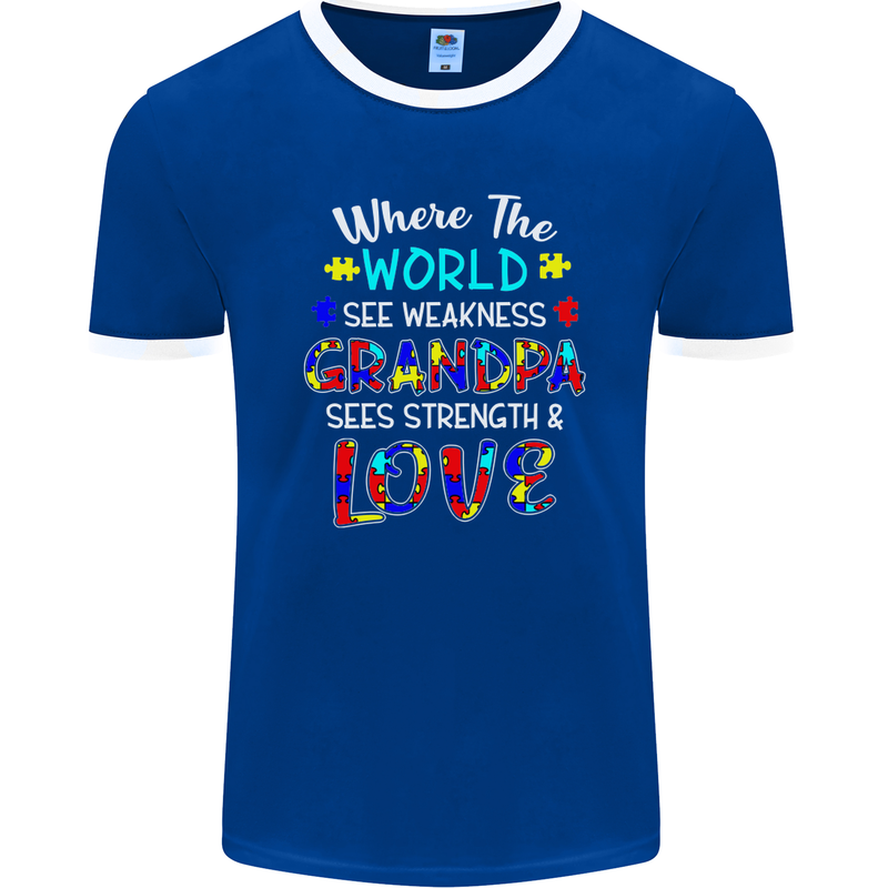 Autism Grandpa Sees Love Strength Autistic Mens Ringer T-Shirt FotL Royal Blue/White