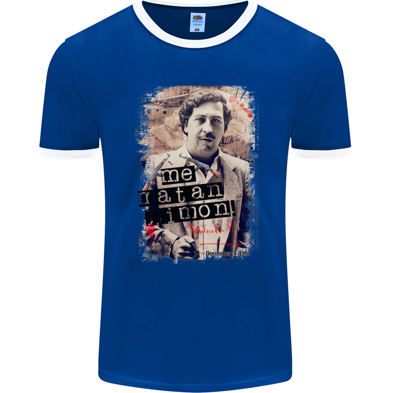 Pablo Escobar Me Matan Limon Mens Ringer T-Shirt FotL Royal Blue/White