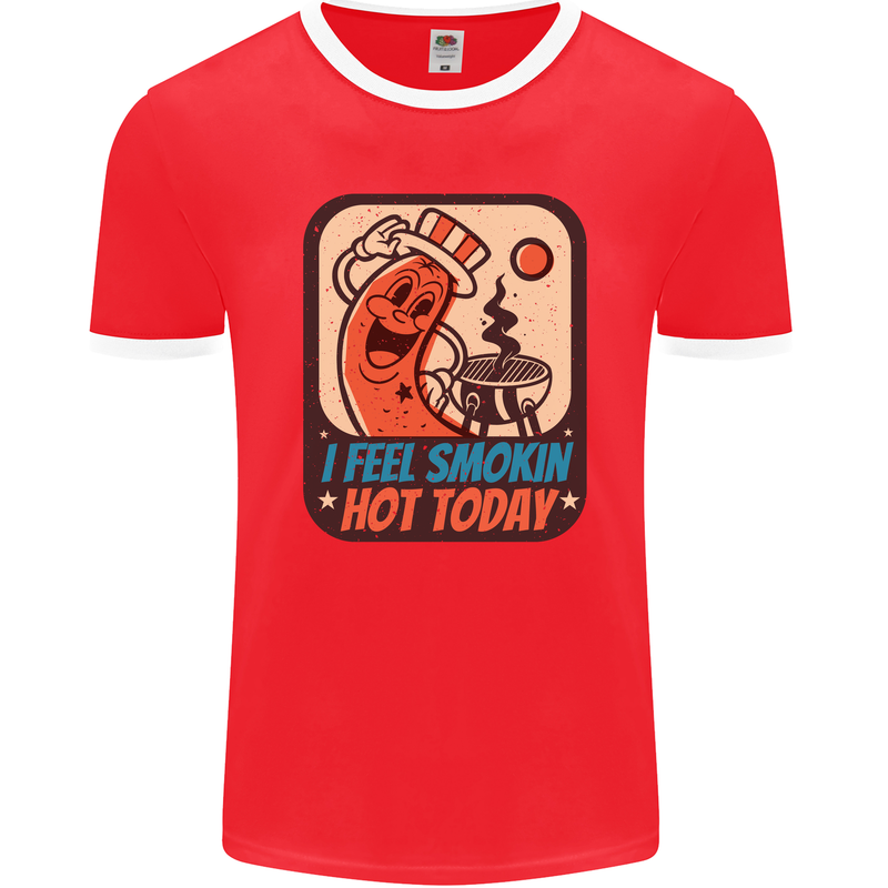 BBQ Smokin Hot Today Funny Grill Mens Ringer T-Shirt FotL Red/White