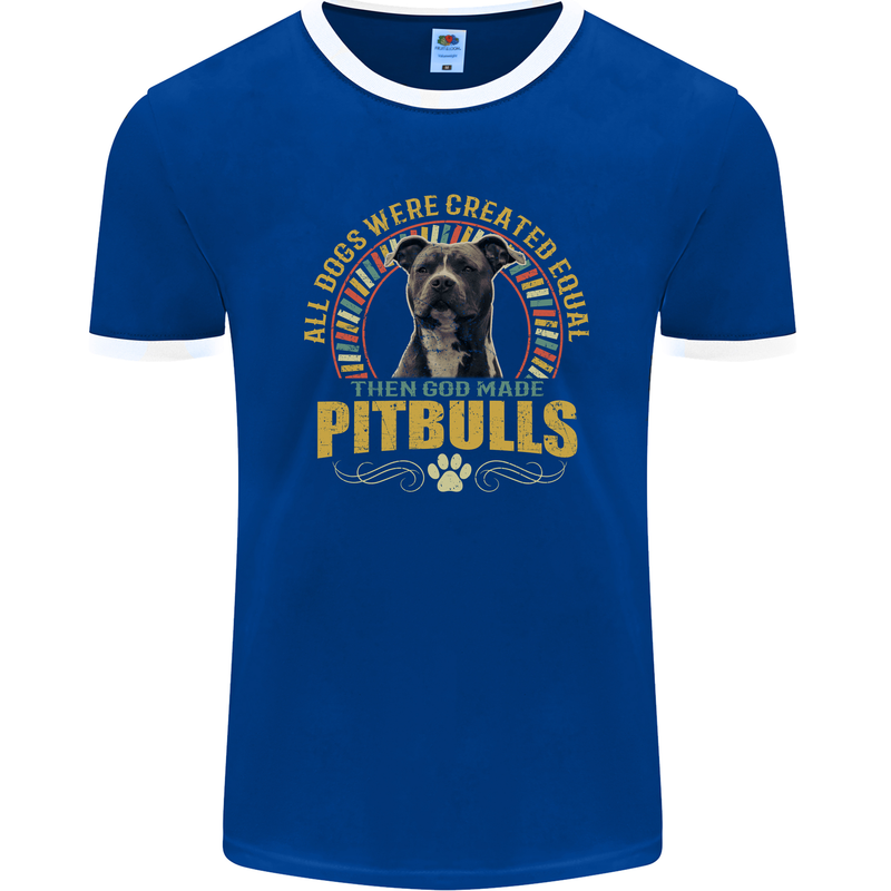 A Pitbull Dog Mens Ringer T-Shirt FotL Royal Blue/White