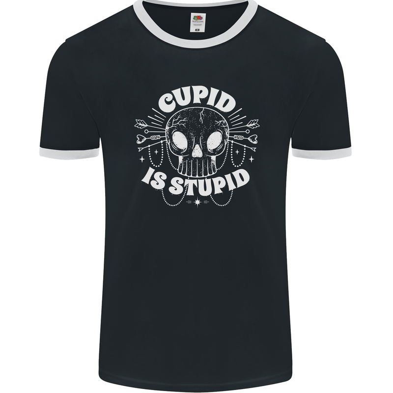 Cupid Is Stupid Funny Anti Valentines Day Mens Ringer T-Shirt FotL Black/White