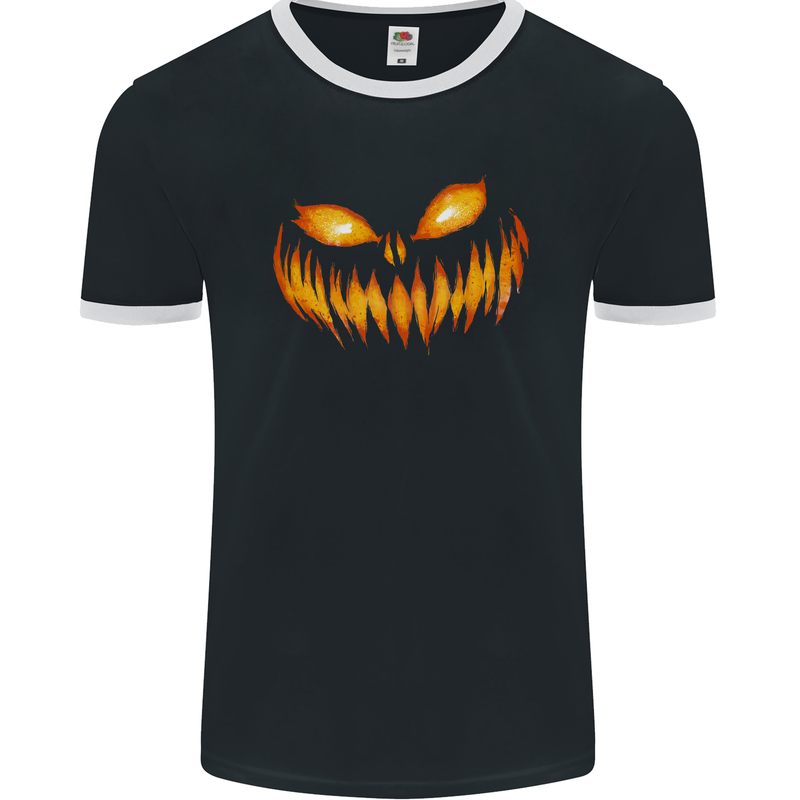 Pumpkin Face Halloween Horror Scary Mens Ringer T-Shirt FotL Black/White