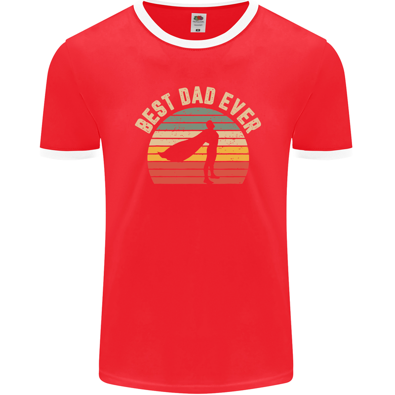 Best Dad Ever Superhero Funny Father's Day Mens Ringer T-Shirt FotL Red/White