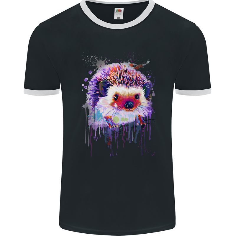 A Hedgehog Watercolour Mens Ringer T-Shirt FotL Black/White