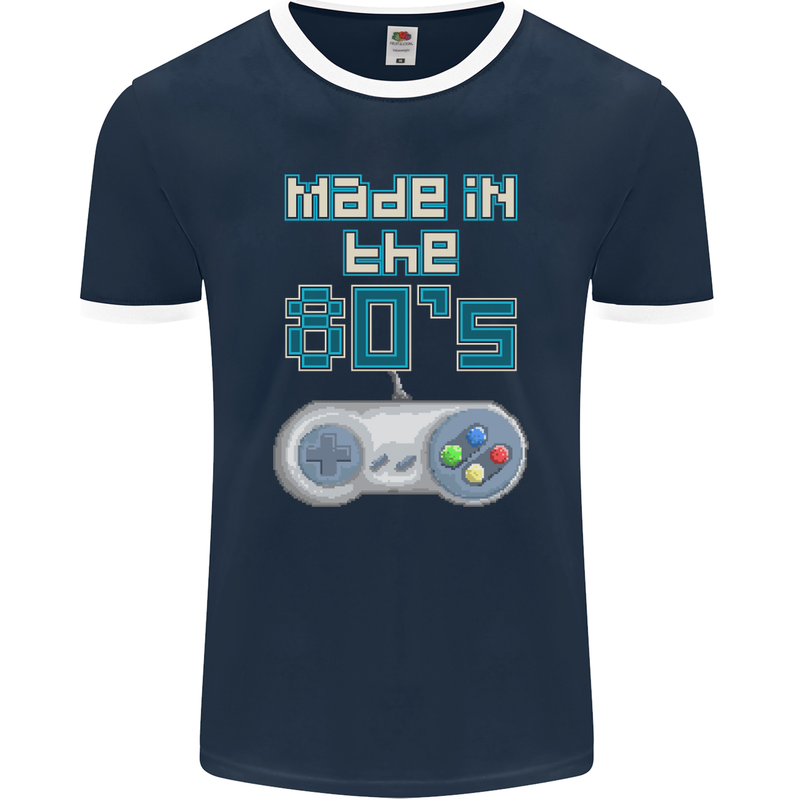 Made in the 80's Funny Birthday Retro Mens Ringer T-Shirt FotL Navy Blue/White