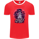 Demonic Satanic Rabbit With Skulls Mens Ringer T-Shirt FotL Red/White