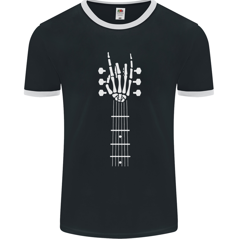 Rock & Roll Guitar Hand Guitarist Electric Mens Ringer T-Shirt FotL Black/White