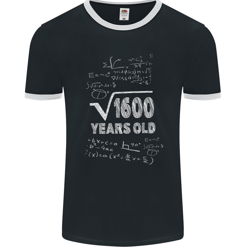 40th Birthday 40 Year Old Geek Funny Maths Mens Ringer T-Shirt FotL Black/White