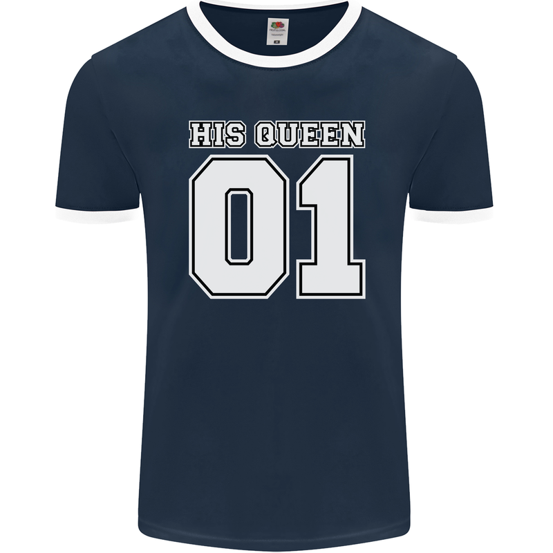 His Queen Funny Wedding Anniversary Mens Ringer T-Shirt FotL Navy Blue/White