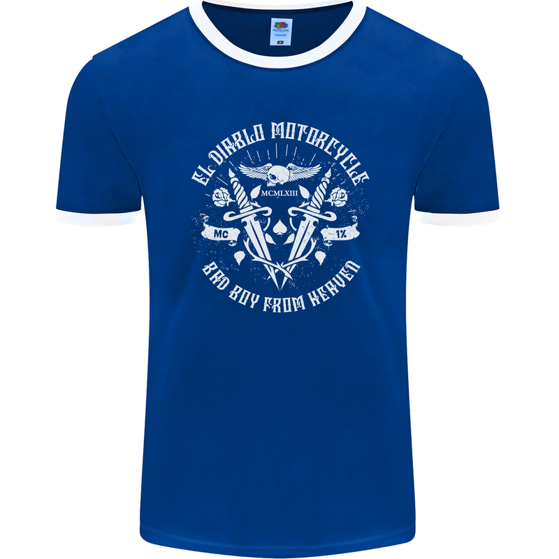 El Diablo Motorcycle Biker Motorbike Mens Ringer T-Shirt FotL Royal Blue/White