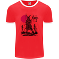 Samurai Battle MMA Kenjutsu Kendo Iaido Mens White Ringer T-Shirt Red/White