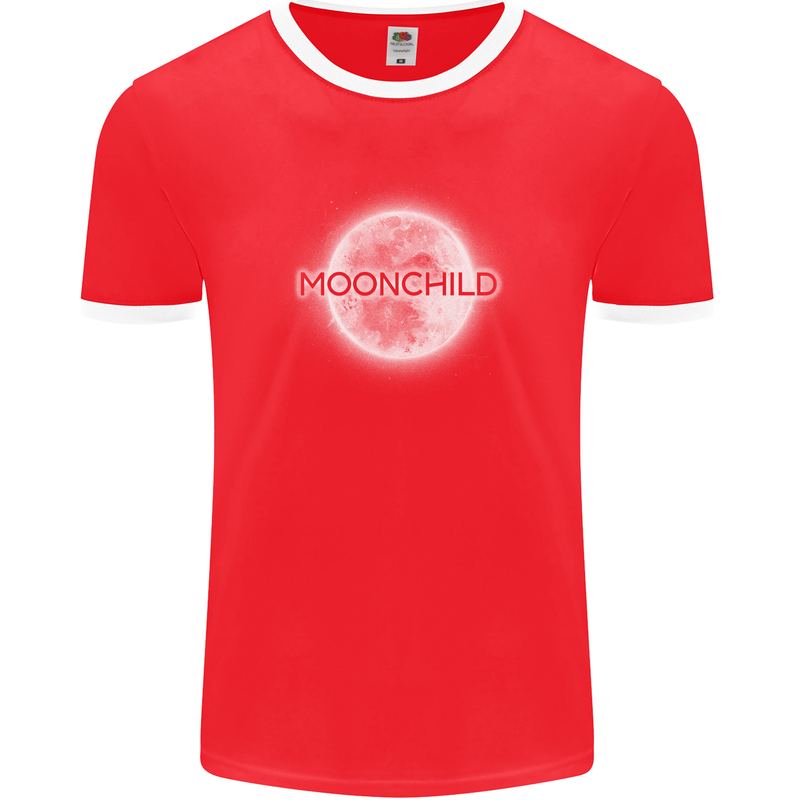 Moonchild Cancer Zodiac Mens Ringer T-Shirt FotL Red/White