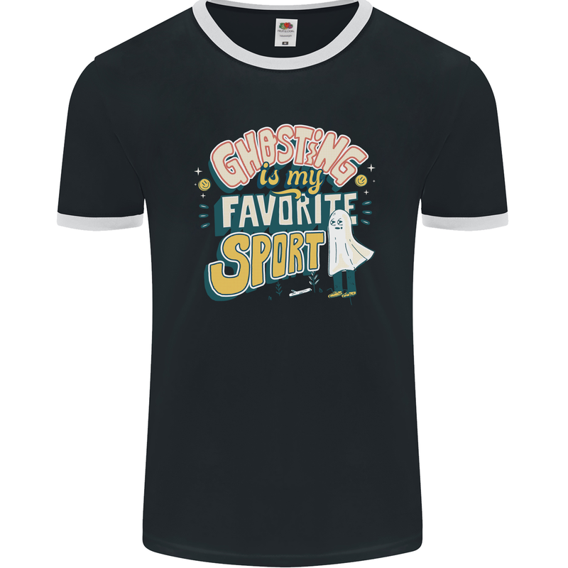 Ghosting Sport Funny Anti Valentines Day Mens Ringer T-Shirt FotL Black/White