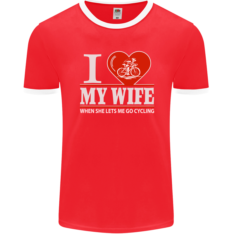 Cycling I Love My Wife Cyclist Funny Mens Ringer T-Shirt FotL Red/White