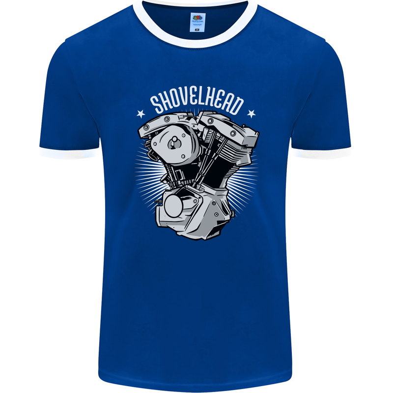 Shovelhead Motorcycle Engine Biker Mens Ringer T-Shirt FotL Royal Blue/White