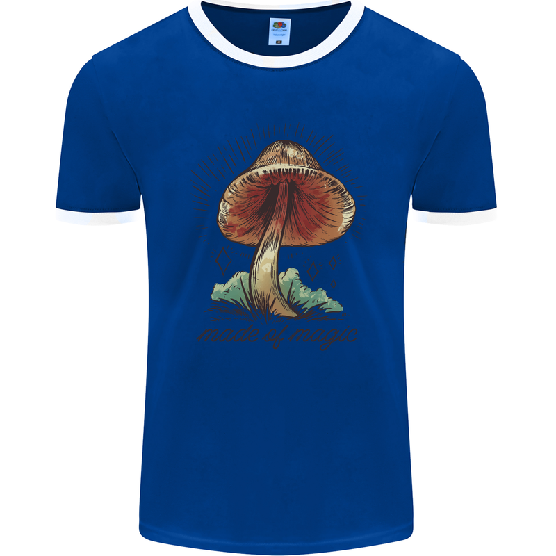 Made of Magic Mushrooms LSD Trippy Mens Ringer T-Shirt FotL Royal Blue/White