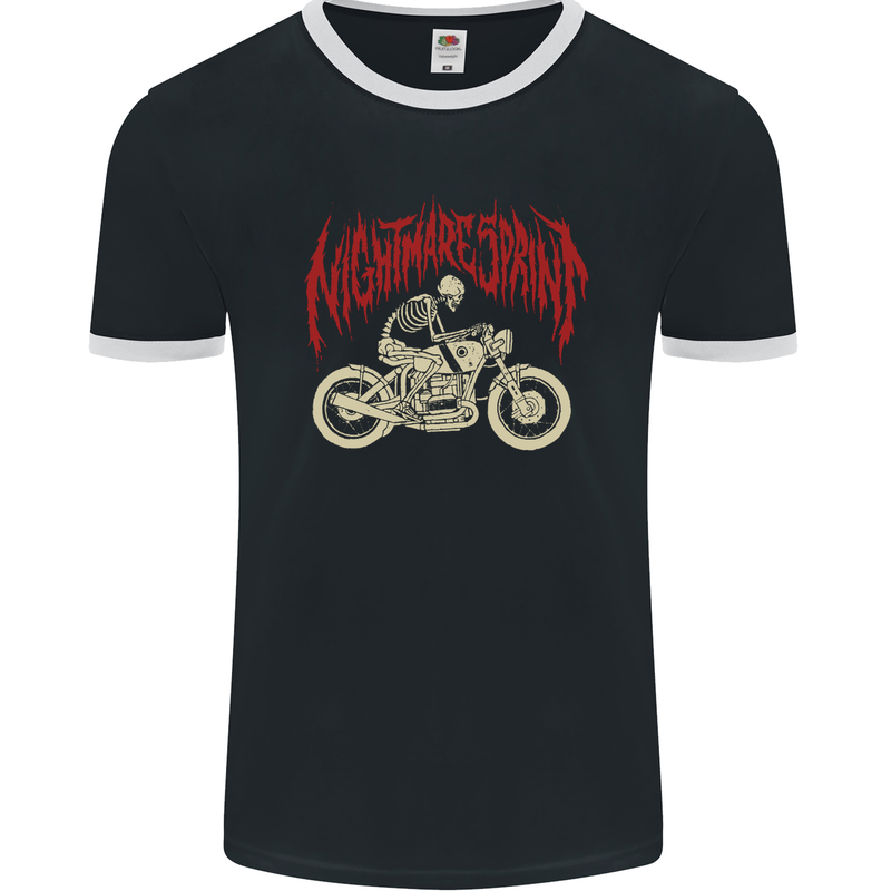 Nightmare Sprint Motorcycle Motorbike Biker Mens Ringer T-Shirt FotL Black/White