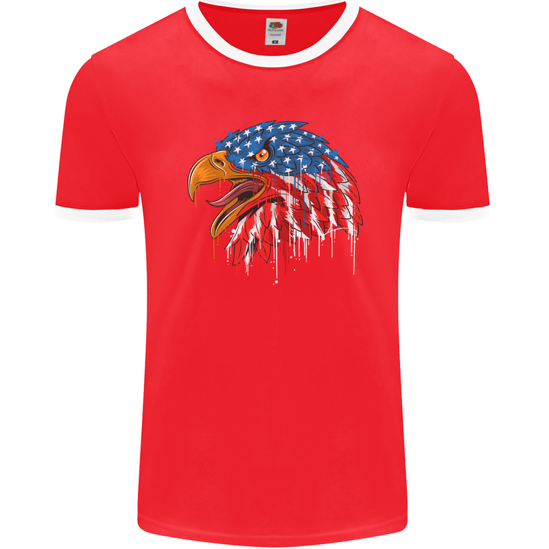 American Eagle USA Flag July 4th Mens Ringer T-Shirt FotL Red/White