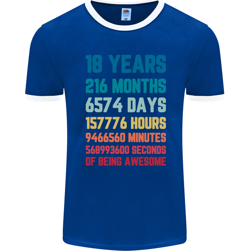 18th Birthday 18 Year Old Mens Ringer T-Shirt FotL Royal Blue/White