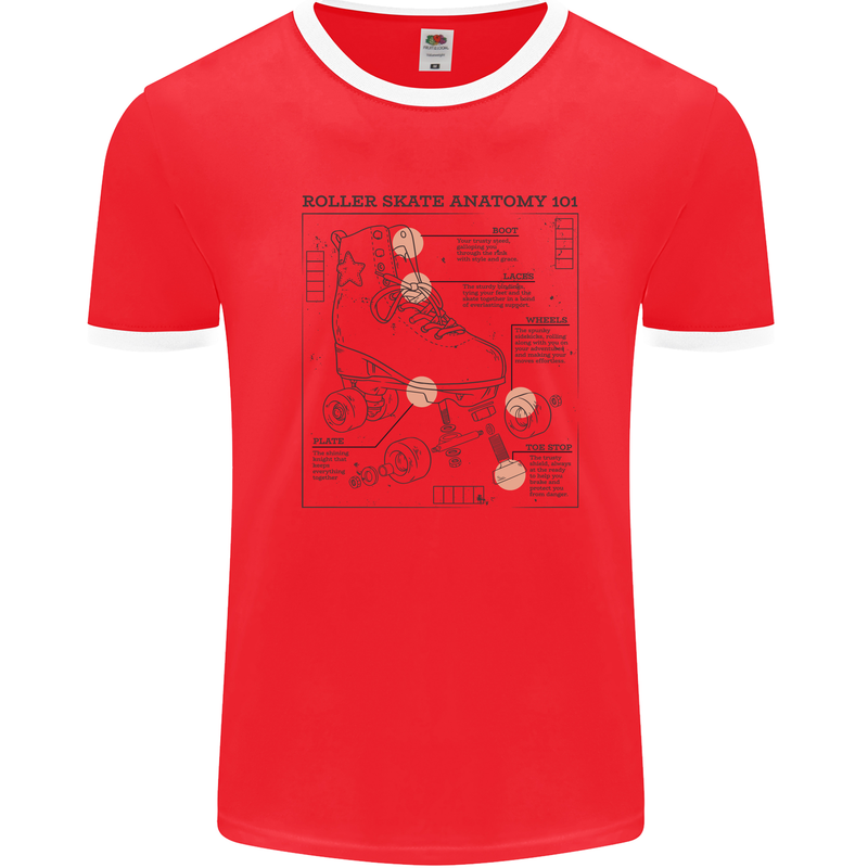 Roller Skating Boot Blueprint Mens Ringer T-Shirt Red/White