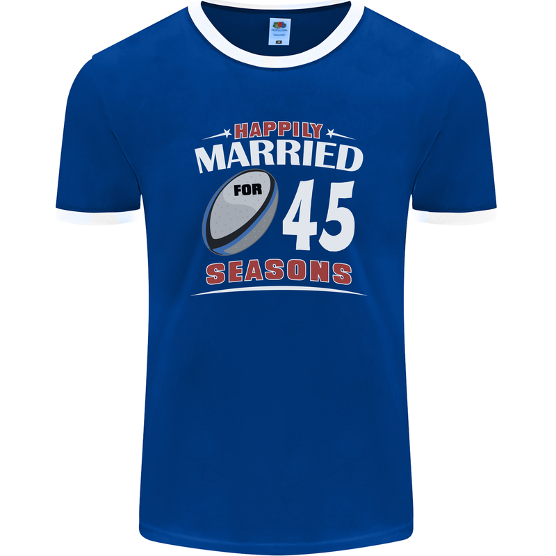 45 Year Wedding Anniversary 45th Rugby Mens Ringer T-Shirt FotL Royal Blue/White