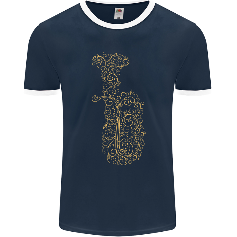 A Tuba Musical Instruments Brass Band Mens Ringer T-Shirt FotL Navy Blue/White