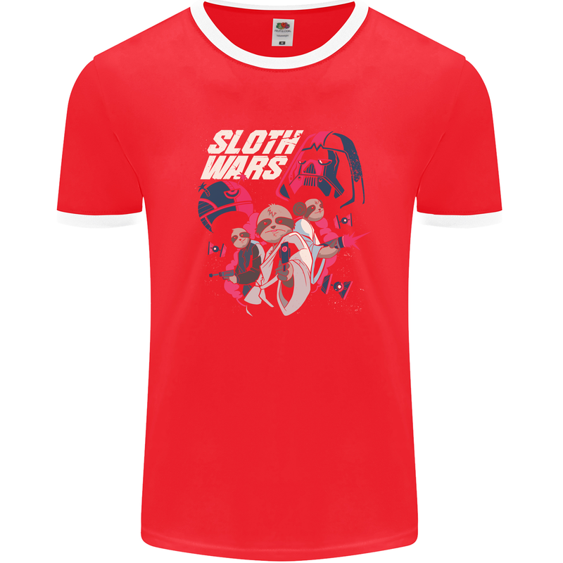 Sloth Wars Funny TV & Movie Parody Mens Ringer T-Shirt FotL Red/White