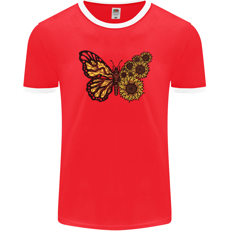 A Sunflower Butterfly Mens Ringer T-Shirt FotL Red/White